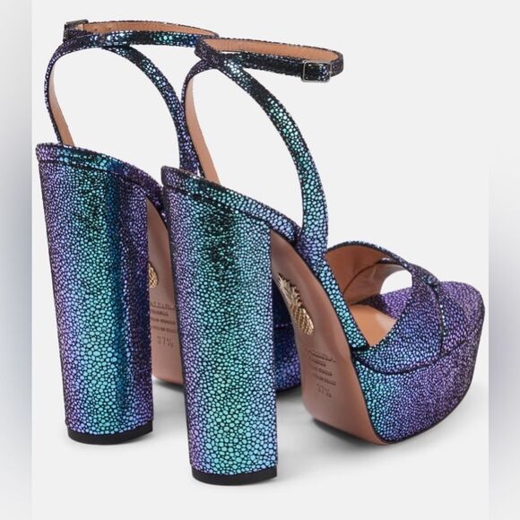 AQUAZZURA Sinner Ombre Platform Ankle-strap Sandals Sz 40 Petroleum Blue NIB - Picture 2 of 13